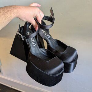 naked wolfe jackie satin slingback pumps w/ crystal closure in black (US 8)